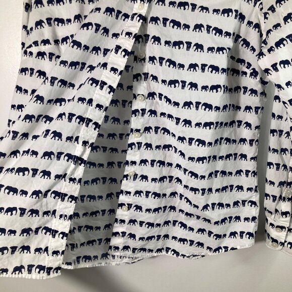 Womens Crown & Ivy Button Front Shirt Elephant Print White Black L Long Sleeve C - Picture 8 of 10